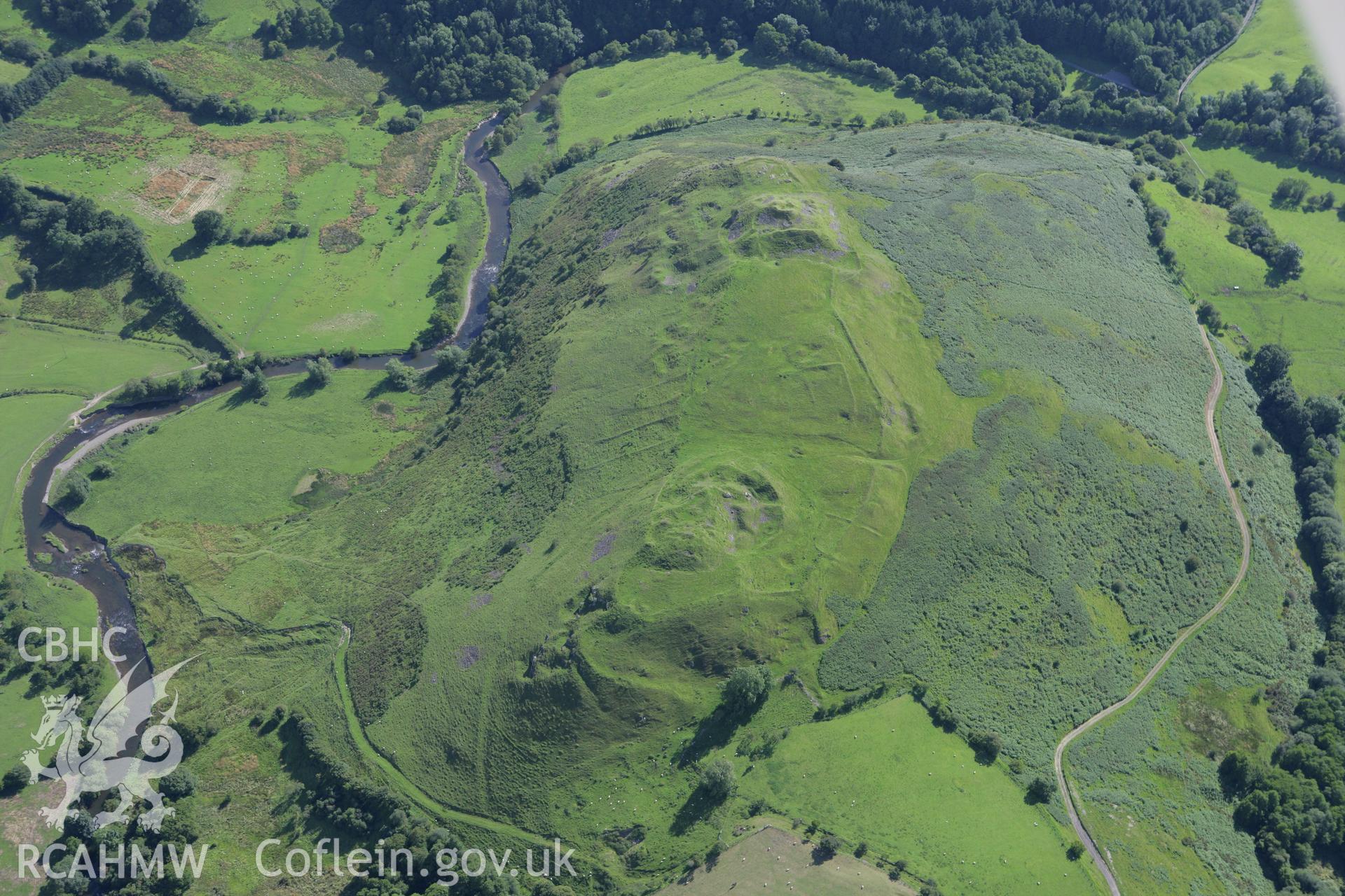 RCAHMW colour oblique aerial photograph of Cefnllys Castle. Taken on 08 August 2007 by Toby Driver