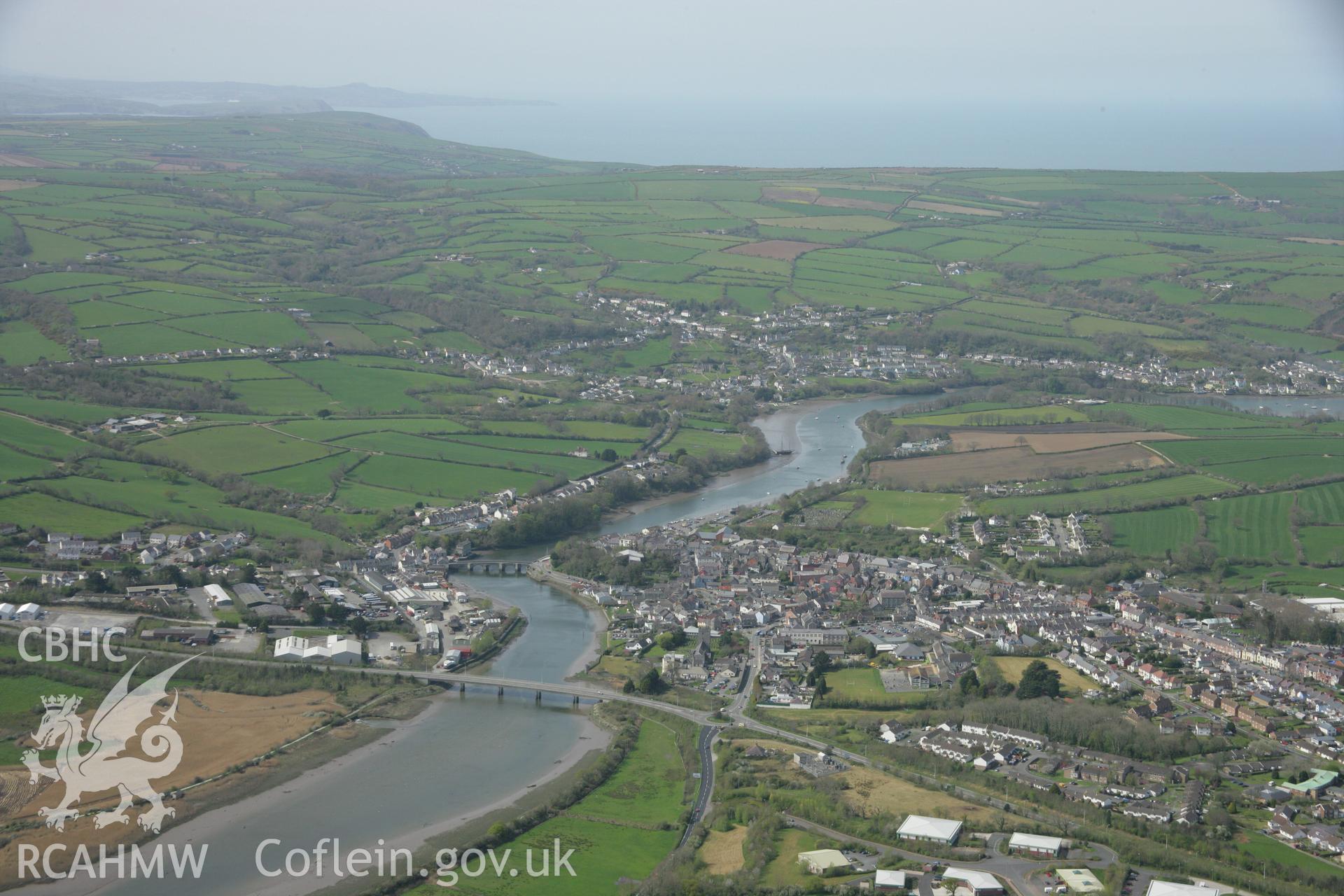 RCAHMW colour oblique aerial photograph of Cardigan. Taken on 17 April 2007 by Toby Driver