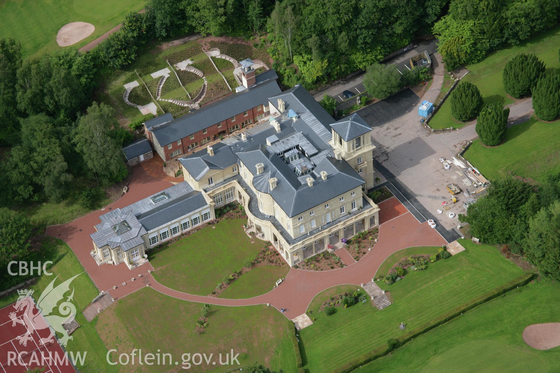 RCAHMW colour oblique aerial photograph of Penoyre House and Garden. Taken on 09 July 2007 by Toby Driver
