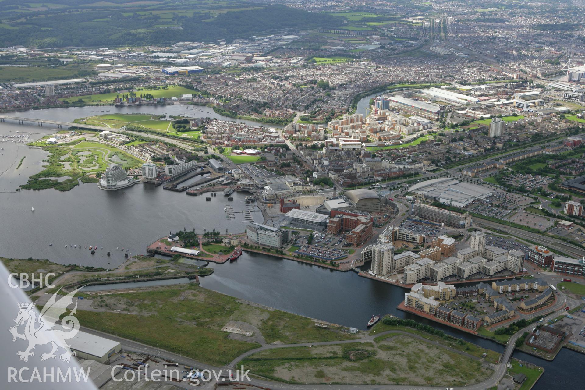 RCAHMW colour oblique aerial photograph of Cardiff Docks, Cardiff. Taken on 30 July 2007 by Toby Driver