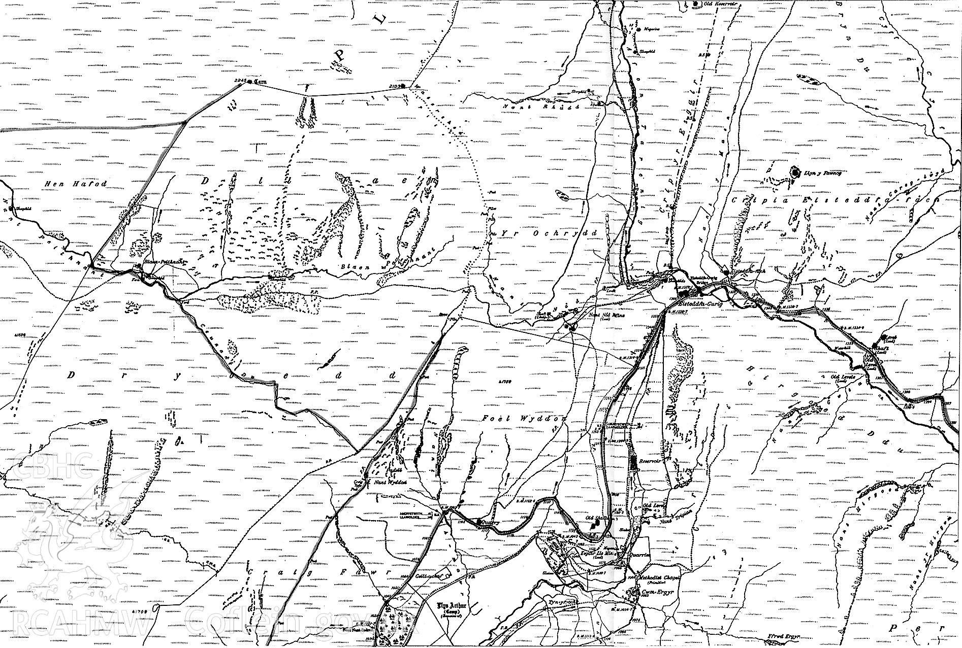 Part of a map showing an area South of Pynlimon Fach. Undated.