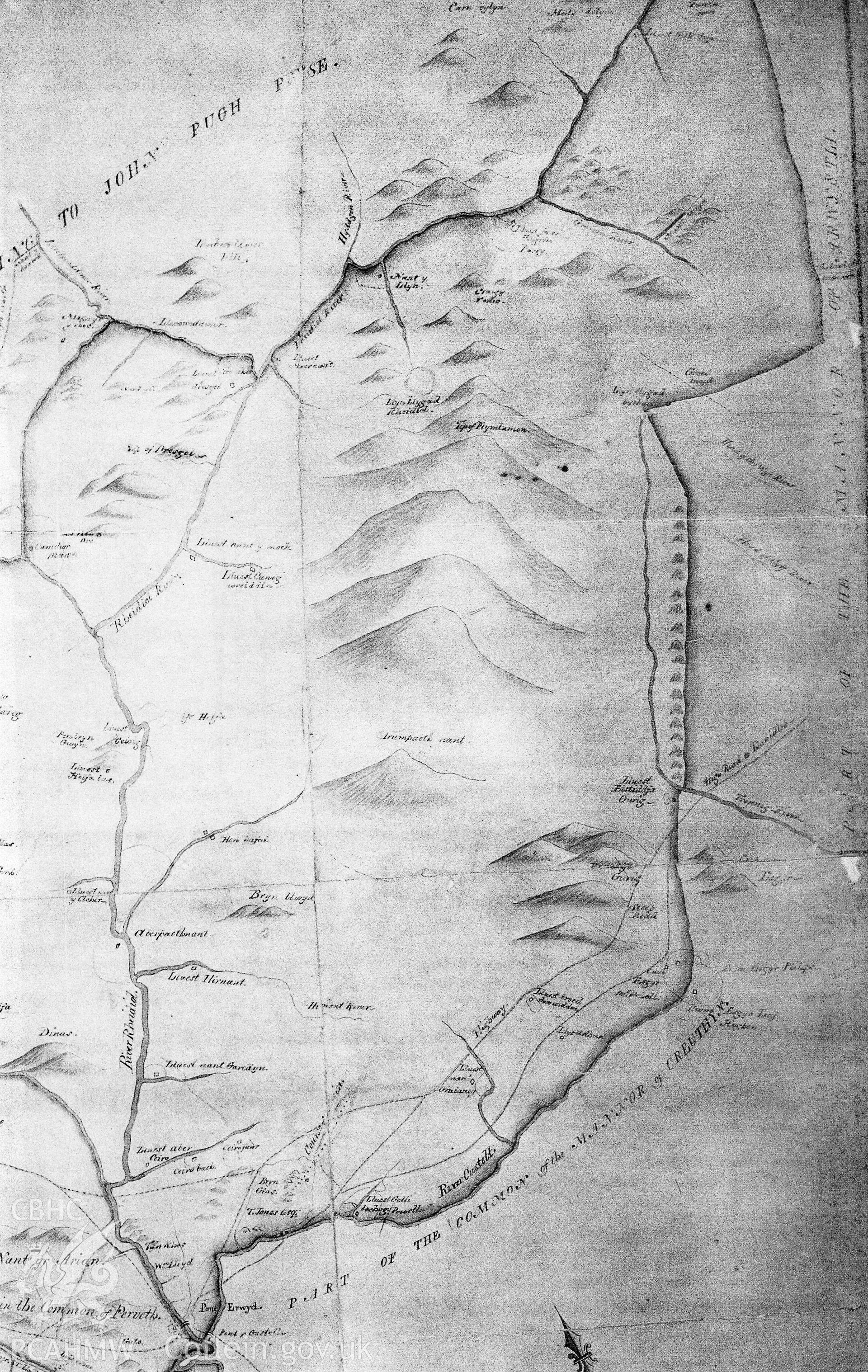 Lewis Morris's map depicting part of Llanbadarn Fawr. Undated.