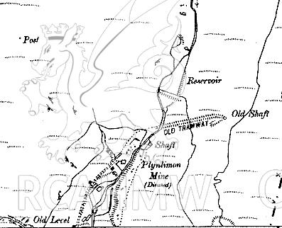 Part of a map that shows the Plynlimon mine and the surrounding area. Undated.