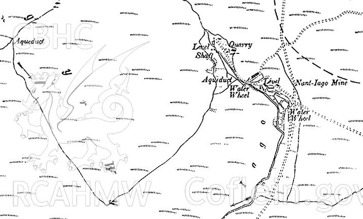 Section of a map showing Nant Iago mine and the surrounding area. Undated.