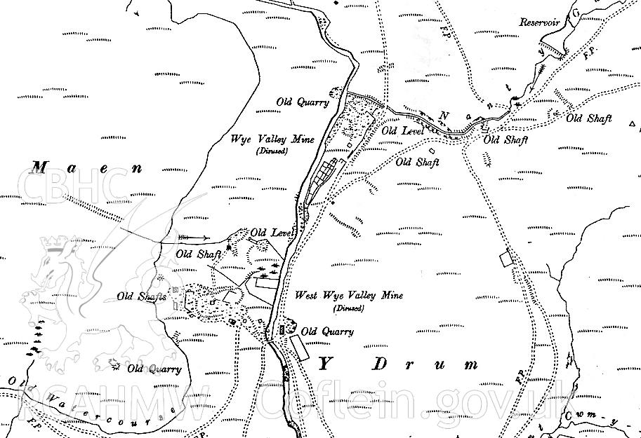 Part of a map showing the Wye Valley mine and surrounding area. Undated.