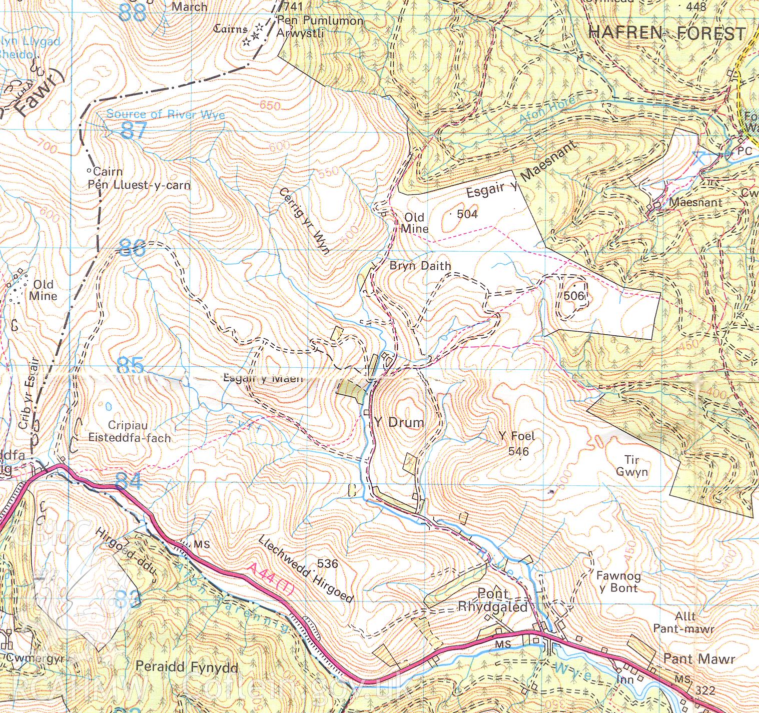 Part of an OS map showing Y Foel and the surrounding area.