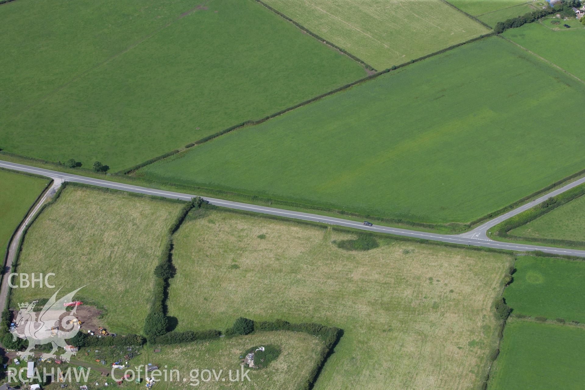 RCAHMW colour oblique aerial photograph of a section of Offa's Dyke or Whitford Dyke east of Trelawnyd. Taken on 30 July 2009 by Toby Driver