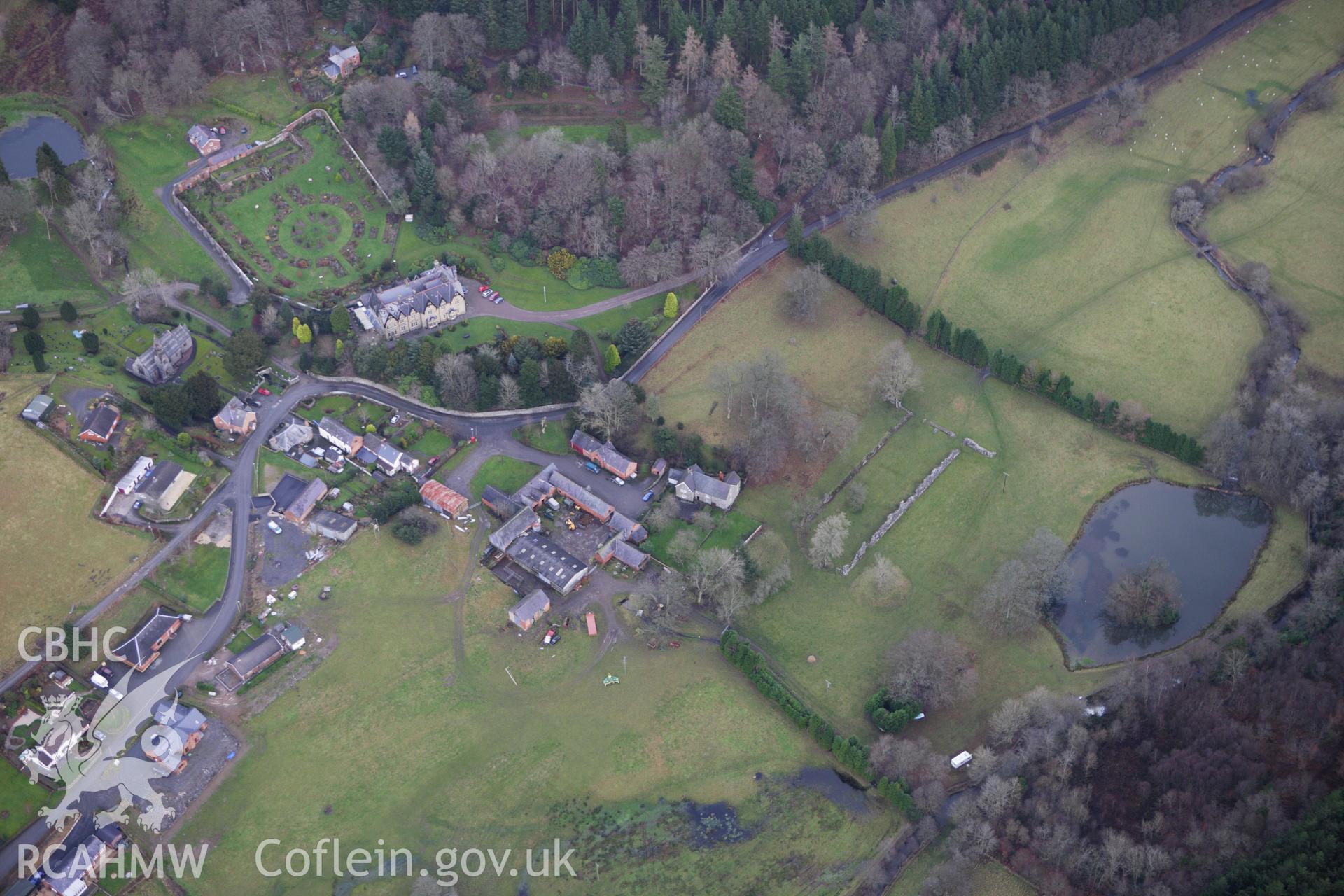 RCAHMW colour oblique aerial photograph of Abbey Cwmhir. Taken on 10 December 2009 by Toby Driver