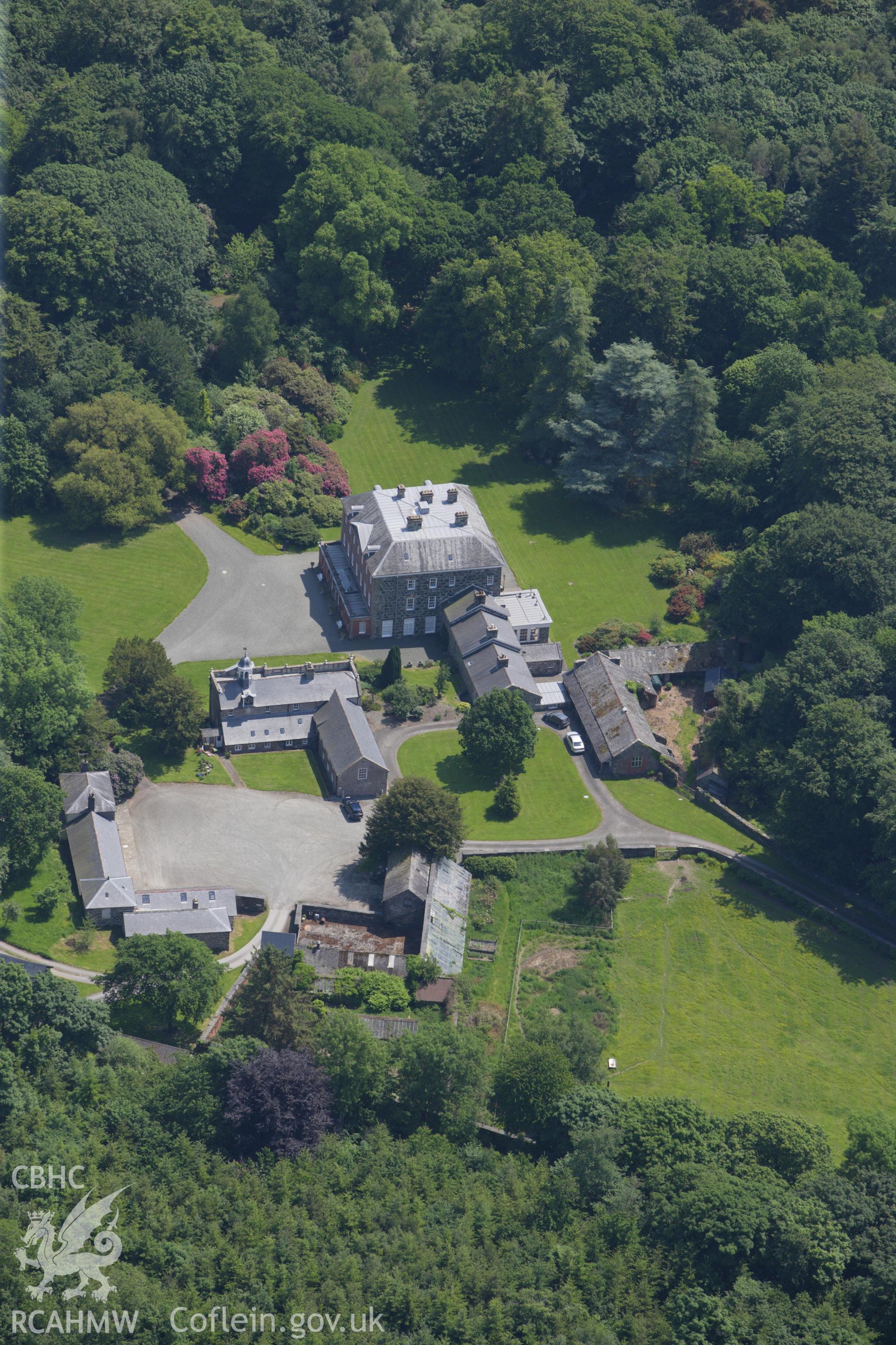 RCAHMW colour oblique aerial photograph of Peniarth Country House. Taken on 02 June 2009 by Toby Driver