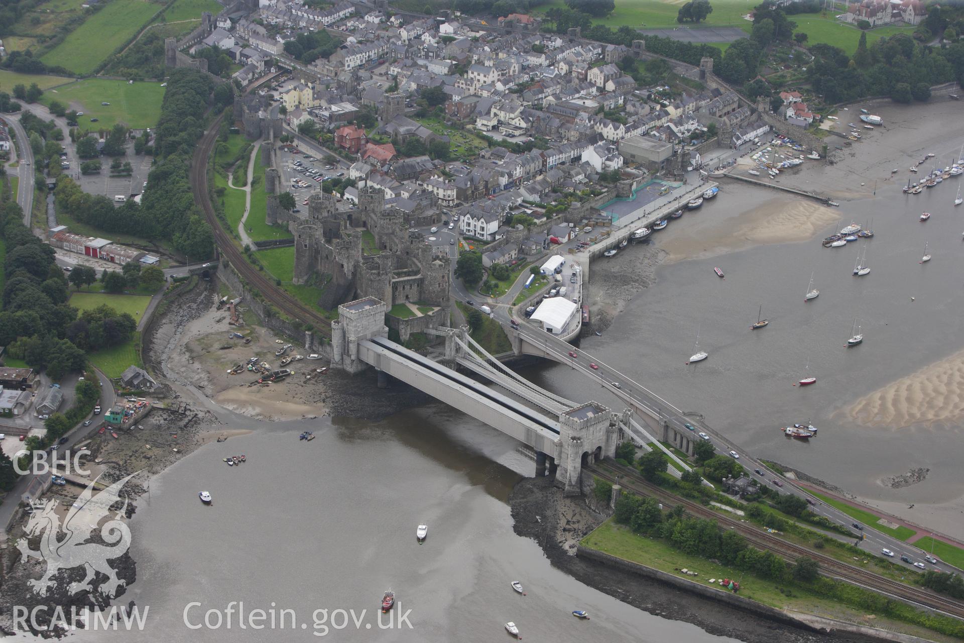 RCAHMW colour oblique aerial photograph of Conwy Castle. Taken on 06 August 2009 by Toby Driver