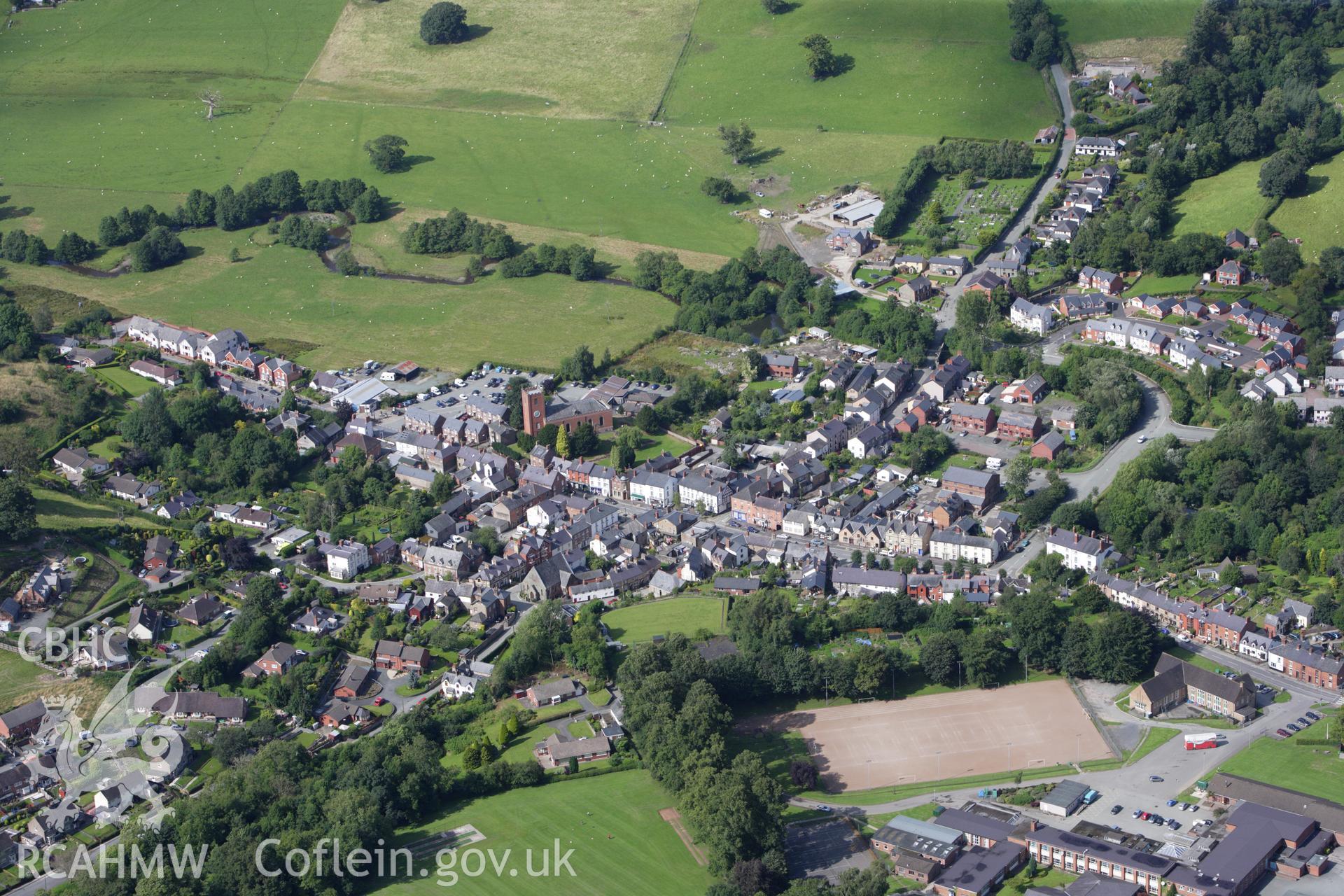 RCAHMW colour oblique aerial photograph of Llanfyllin. Taken on 30 July 2009 by Toby Driver