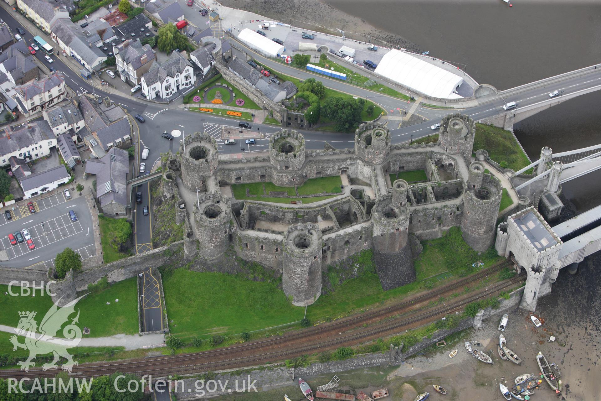 RCAHMW colour oblique aerial photograph of Conwy Castle. Taken on 06 August 2009 by Toby Driver