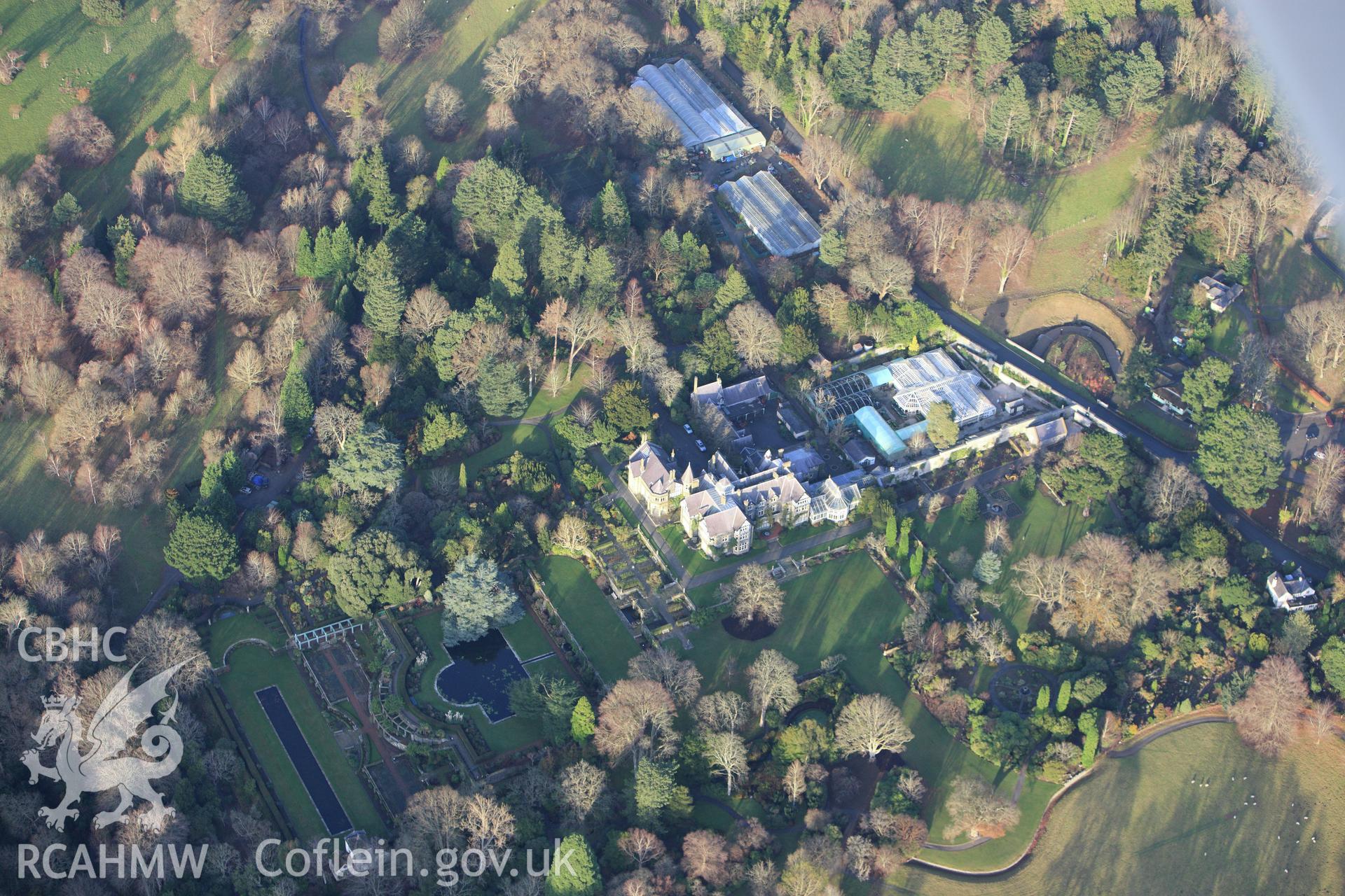 RCAHMW colour oblique aerial photograph of Bodnant House, Tal-y-Cafn. Taken on 10 December 2009 by Toby Driver