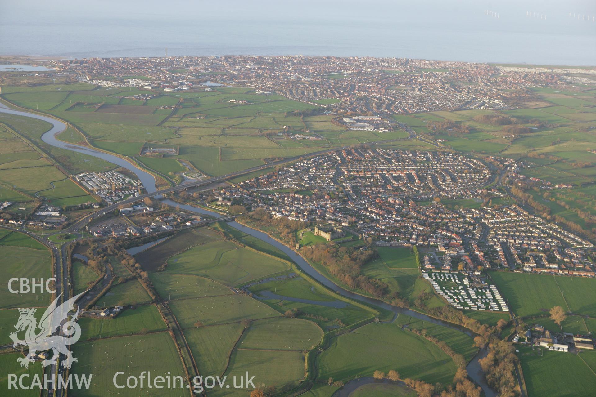 RCAHMW colour oblique aerial photograph of Rhuddlan and surrounding landscape. Taken on 10 December 2009 by Toby Driver