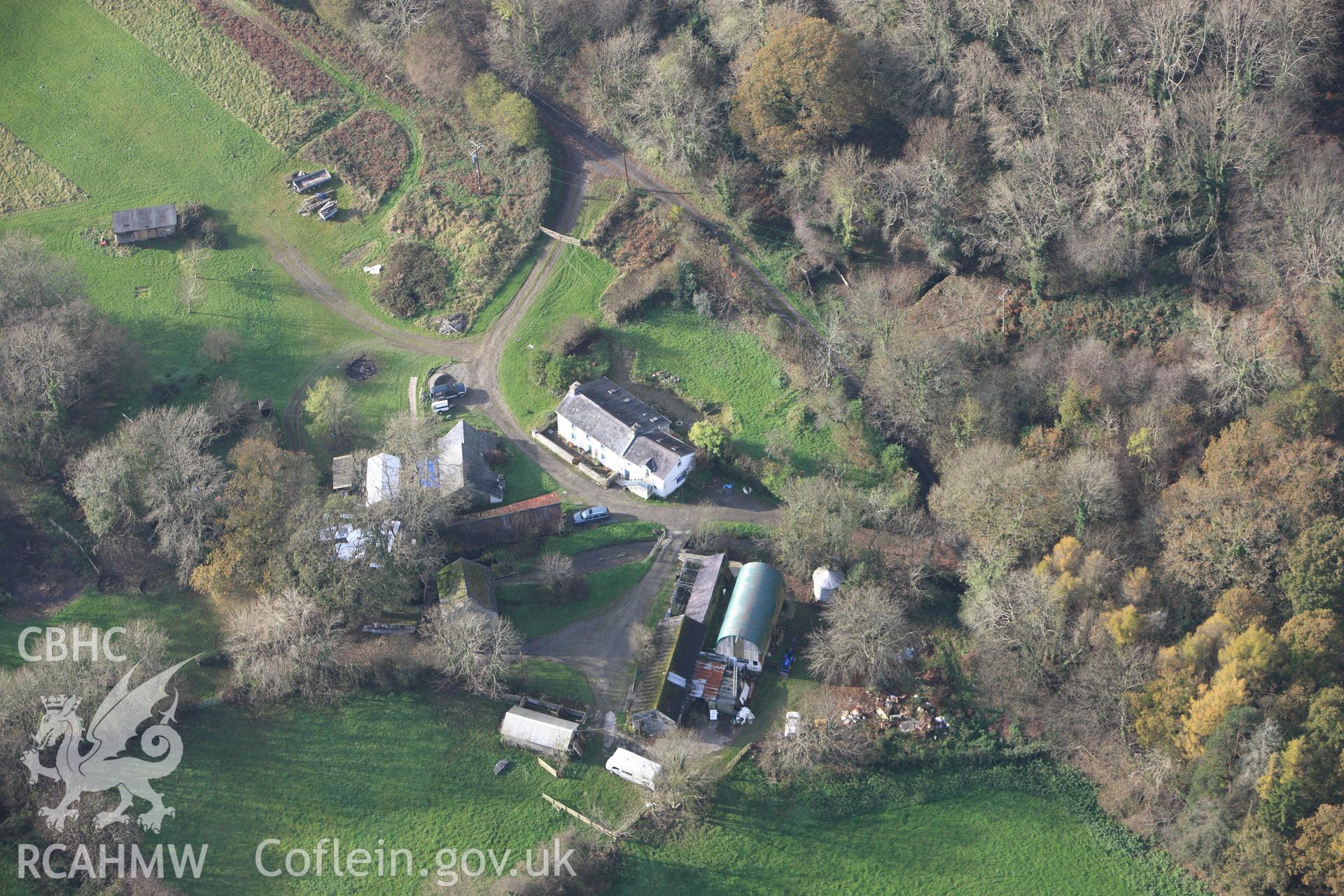 RCAHMW colour oblique aerial photograph of Felin Geri, Cwm Cou. Taken on 09 November 2009 by Toby Driver