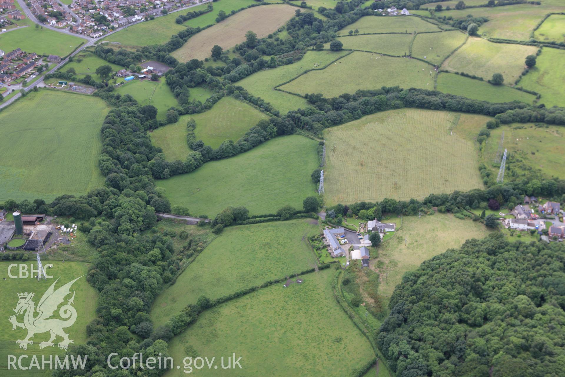 RCAHMW colour oblique aerial photograph of a section of Offa's Dyke at Vron. Taken on 08 July 2009 by Toby Driver