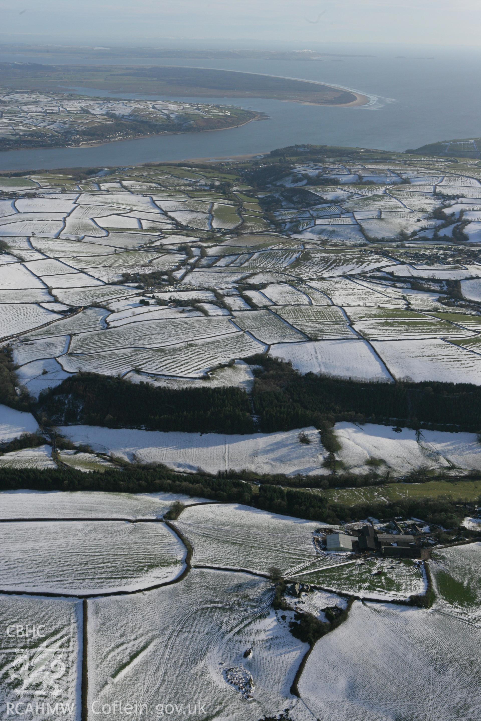 RCAHMW colour oblique photograph of Llansteffan, winter landscape from north. Taken by Toby Driver on 06/02/2009.
