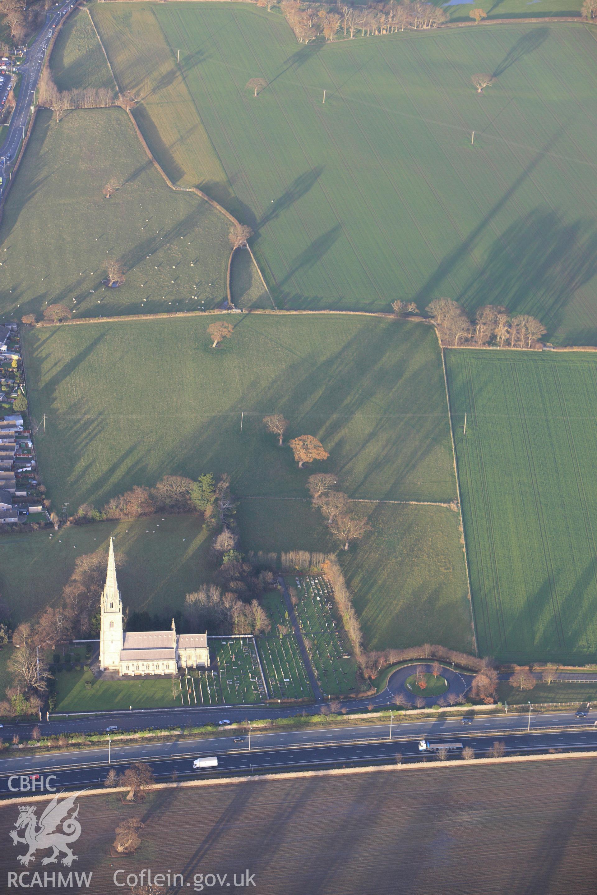 RCAHMW colour oblique aerial photograph of St Margaret's Church (The Marble Church), Bodelwyddan. Taken on 10 December 2009 by Toby Driver