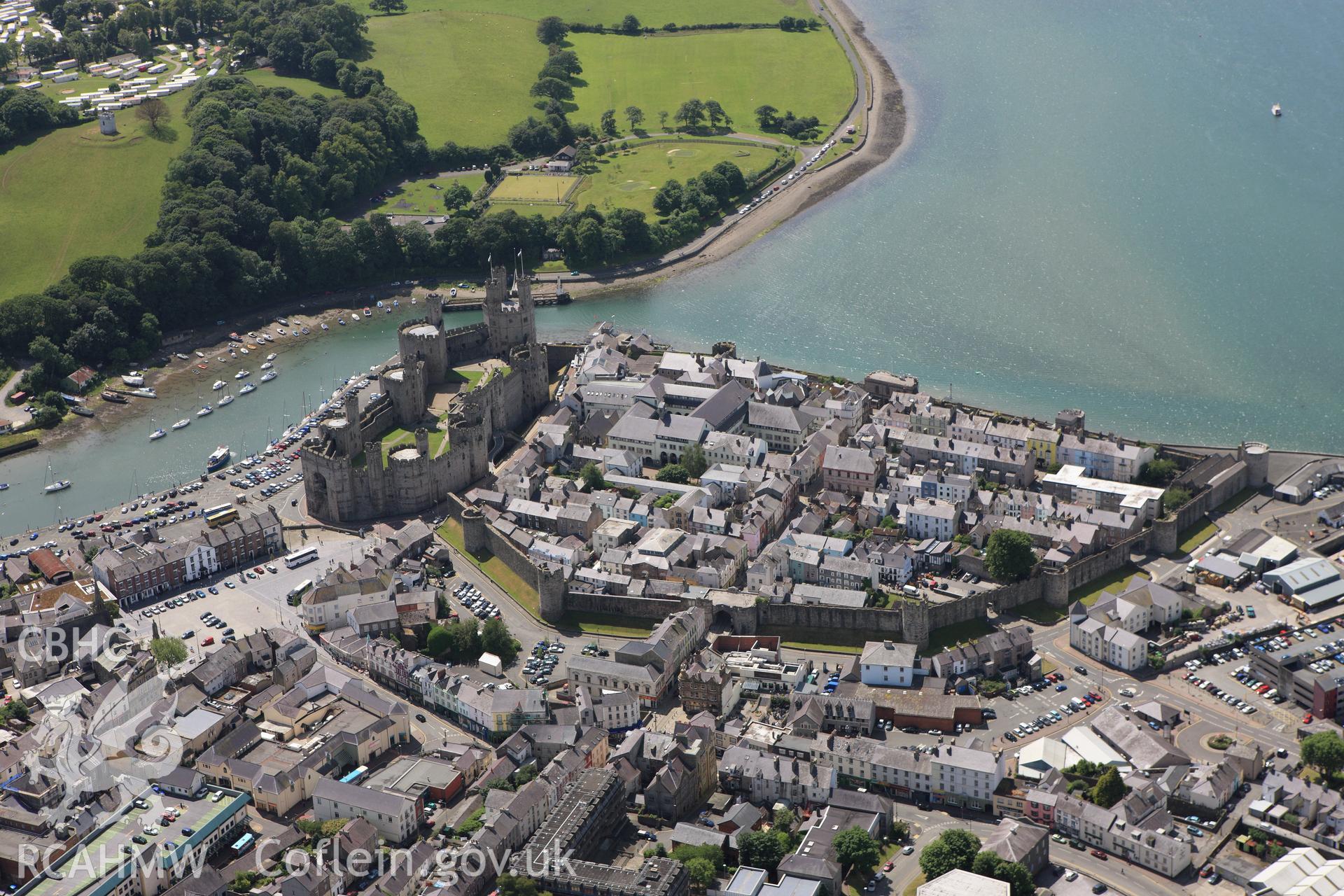 RCAHMW colour oblique aerial photograph of Caernarfon. Taken on 16 June 2009 by Toby Driver
