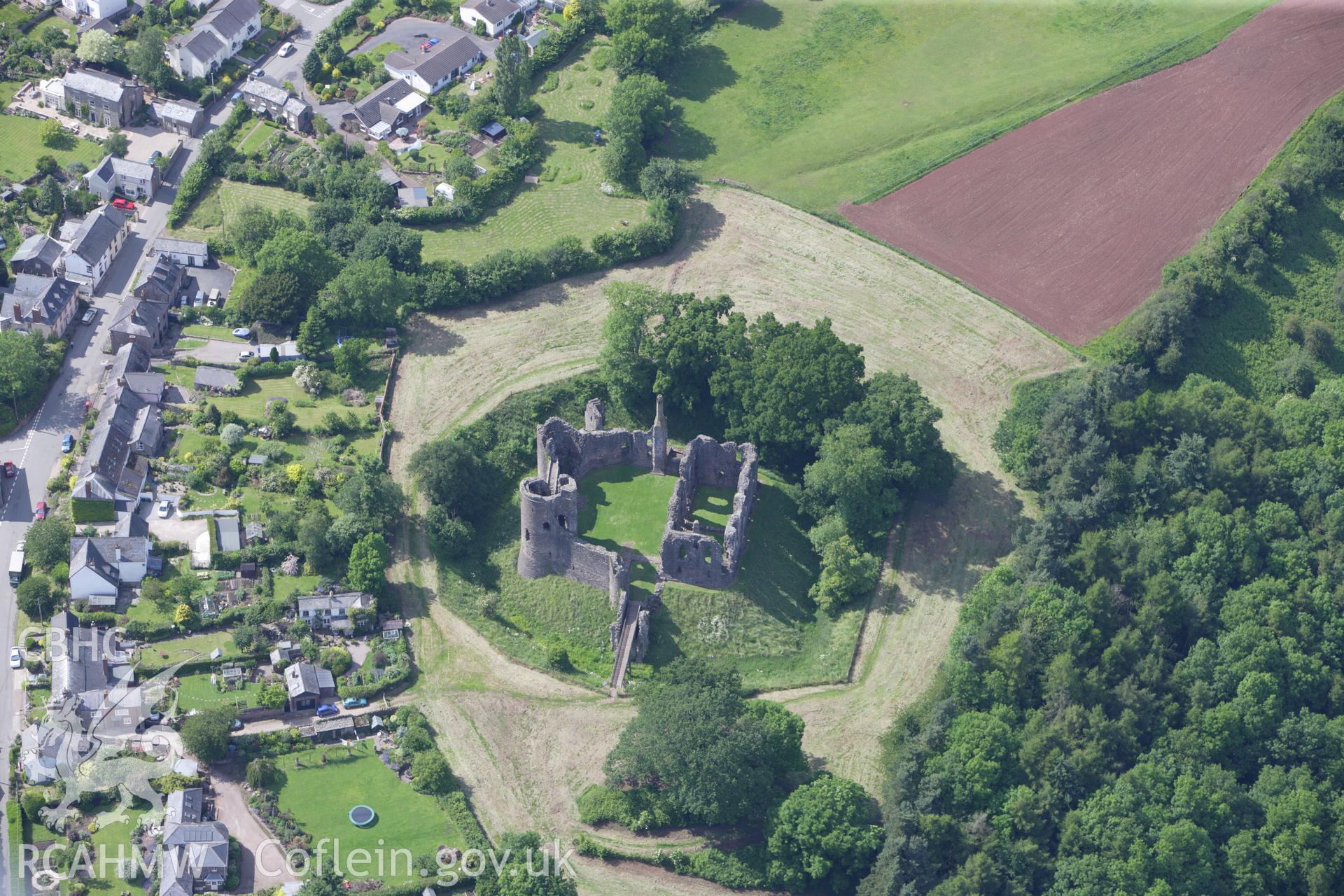 RCAHMW colour oblique aerial photograph of Grosmont Castle. Taken on 11 June 2009 by Toby Driver