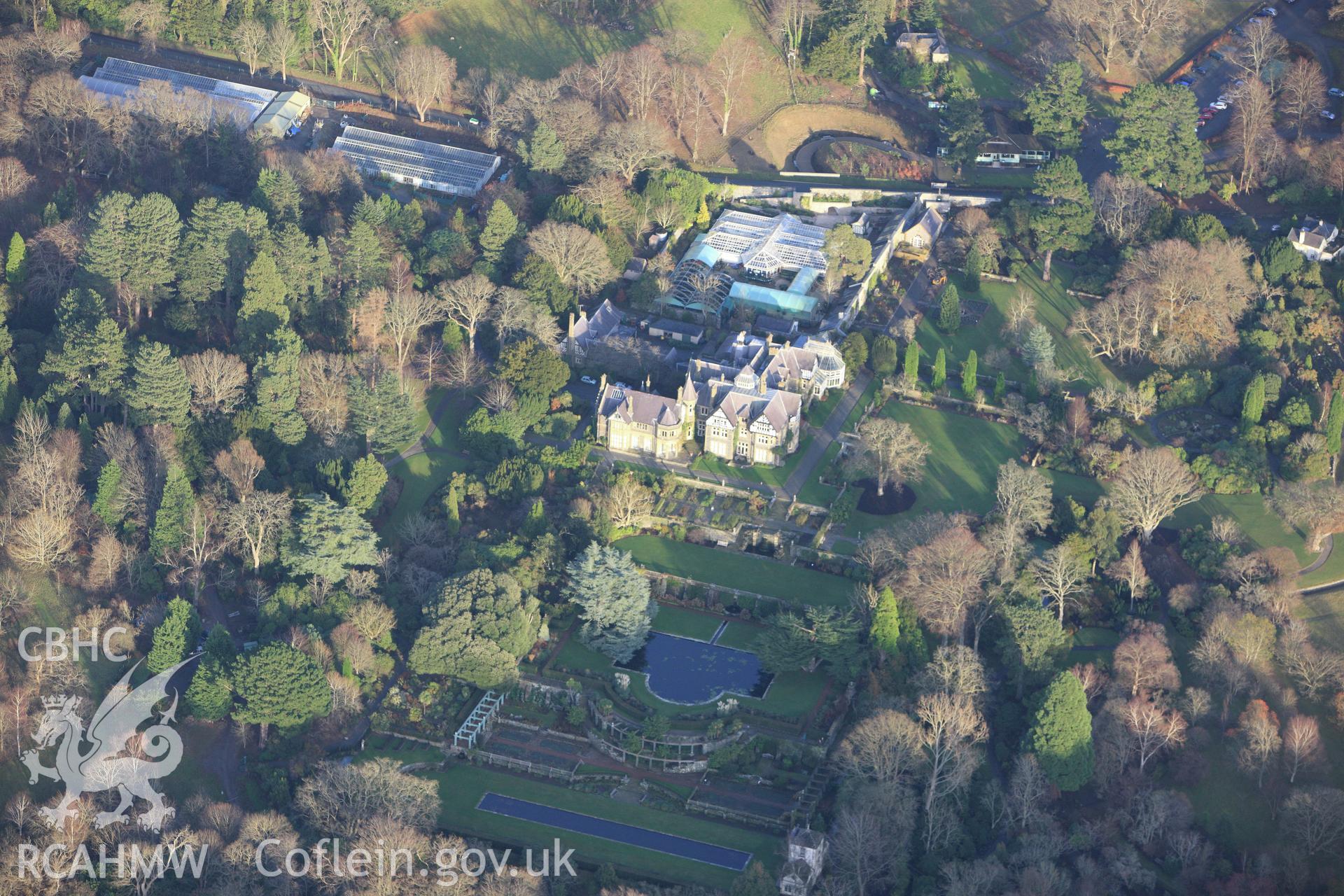 RCAHMW colour oblique aerial photograph of Bodnant House, Tal-y-Cafn. Taken on 10 December 2009 by Toby Driver