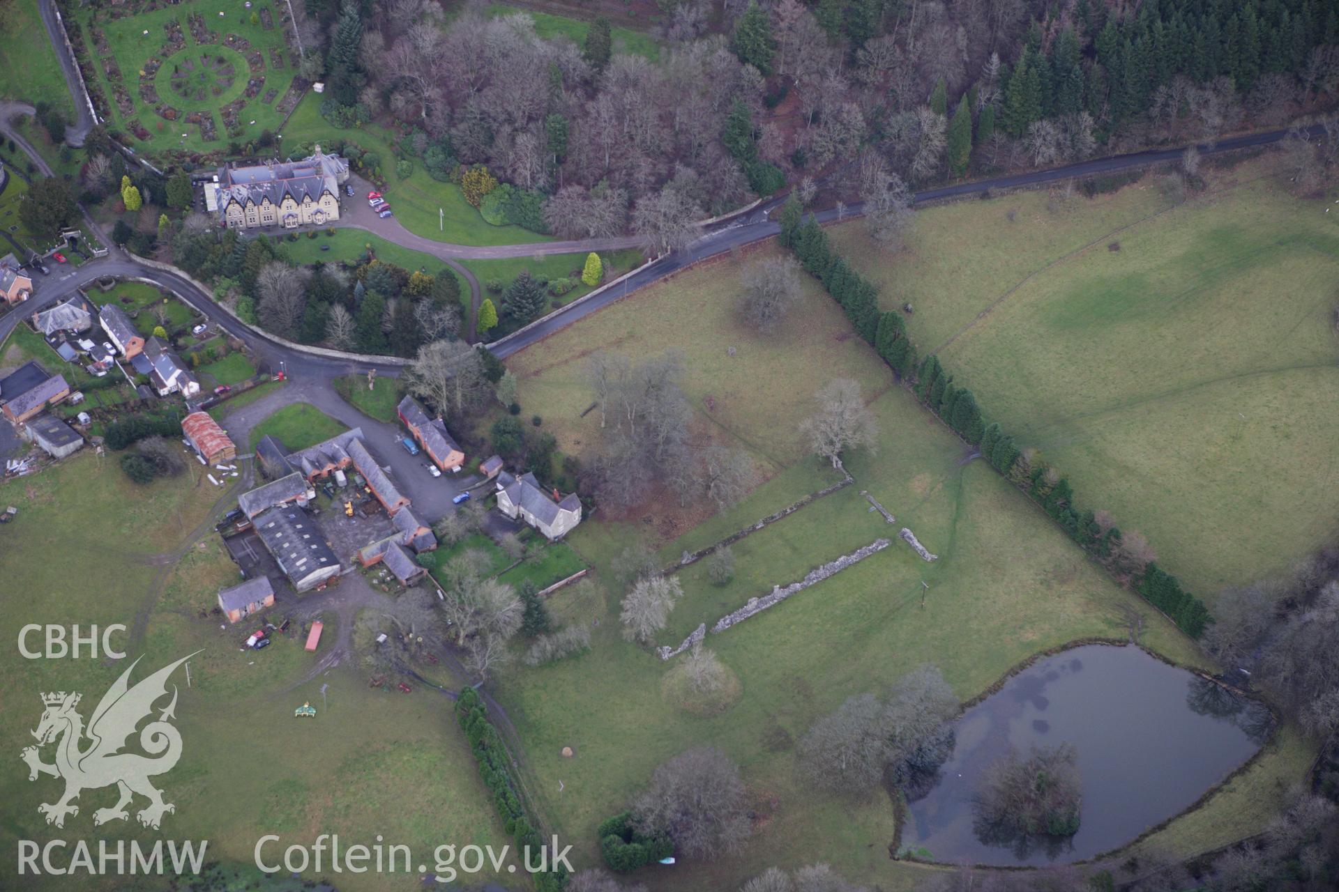 RCAHMW colour oblique aerial photograph of Abbey Cwmhir. Taken on 10 December 2009 by Toby Driver