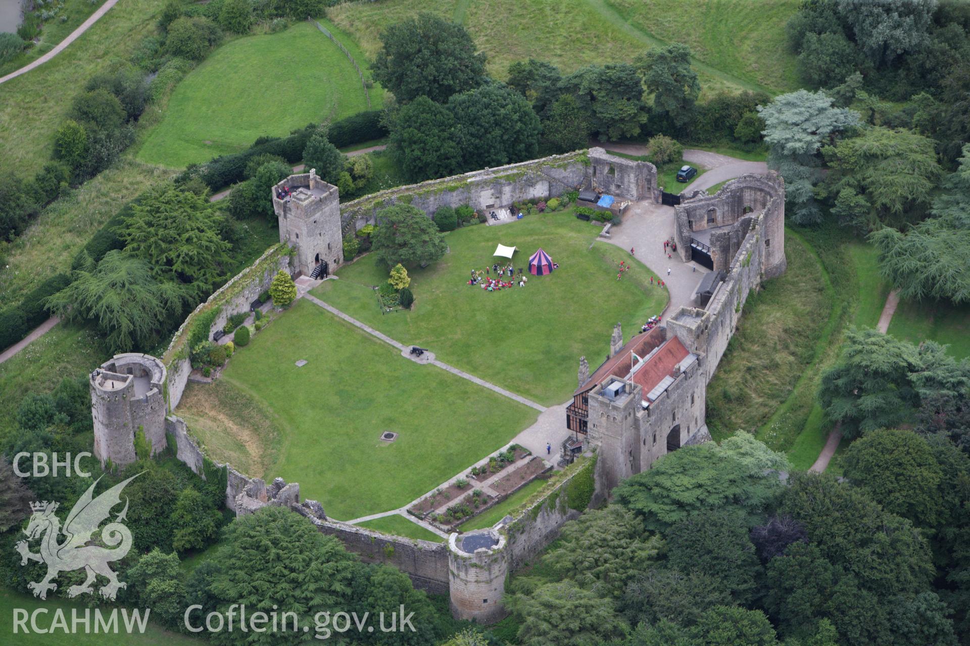 RCAHMW colour oblique aerial photograph of Caldicot Castle. Taken on 09 July 2009 by Toby Driver