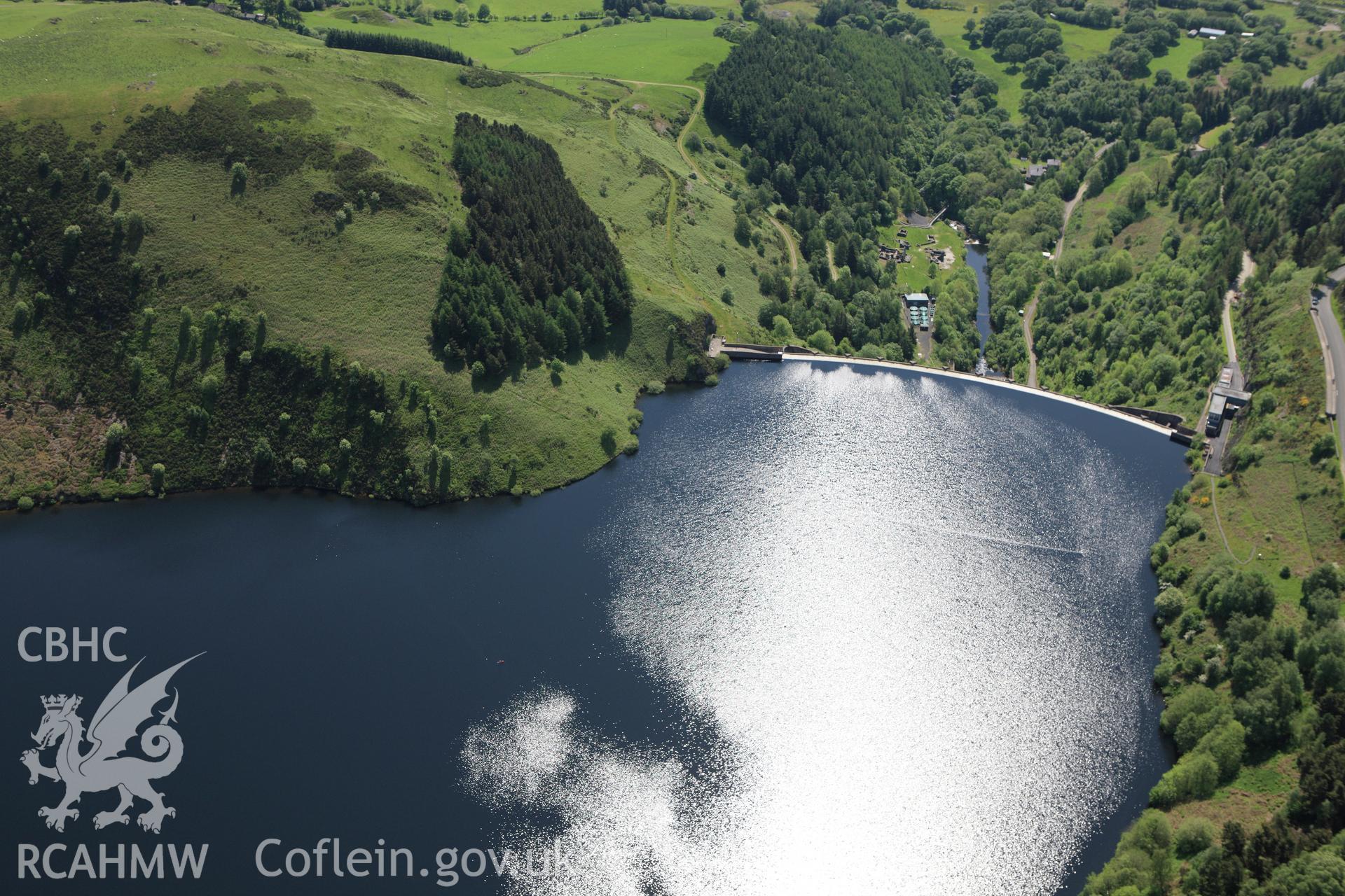 RCAHMW colour oblique aerial photograph of Llyn Clywedog Reservoir, Llanidloes. Taken on 02 June 2009 by Toby Driver
