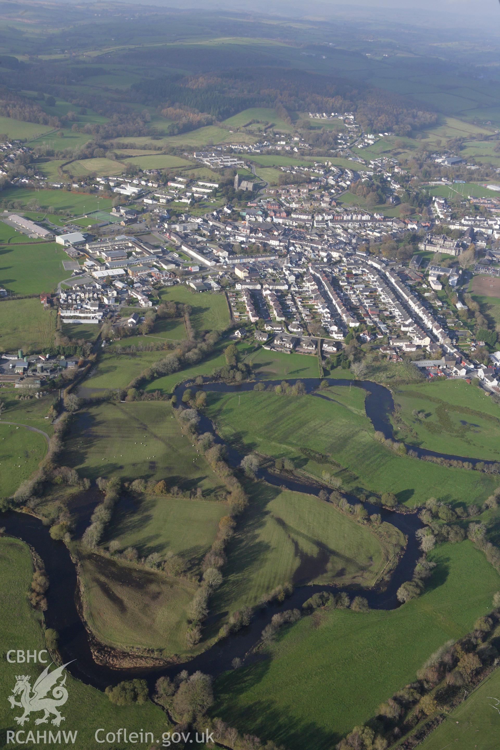 RCAHMW colour oblique aerial photograph of Lampeter Borough, viewed from the south-east. Taken on 09 November 2009 by Toby Driver