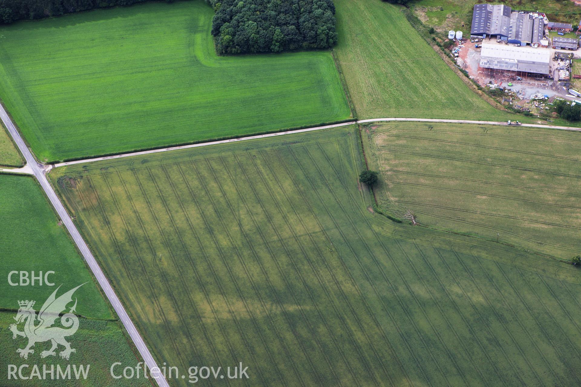 RCAHMW colour oblique aerial photograph of Gerwyn-Fechan Cropmarks. Taken on 08 July 2009 by Toby Driver