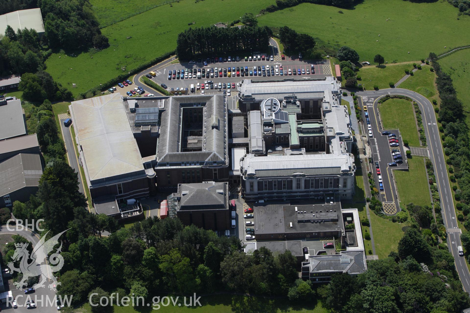 RCAHMW colour oblique aerial photograph of National Library of Wales, Aberystwyth. Taken on 02 June 2009 by Toby Driver
