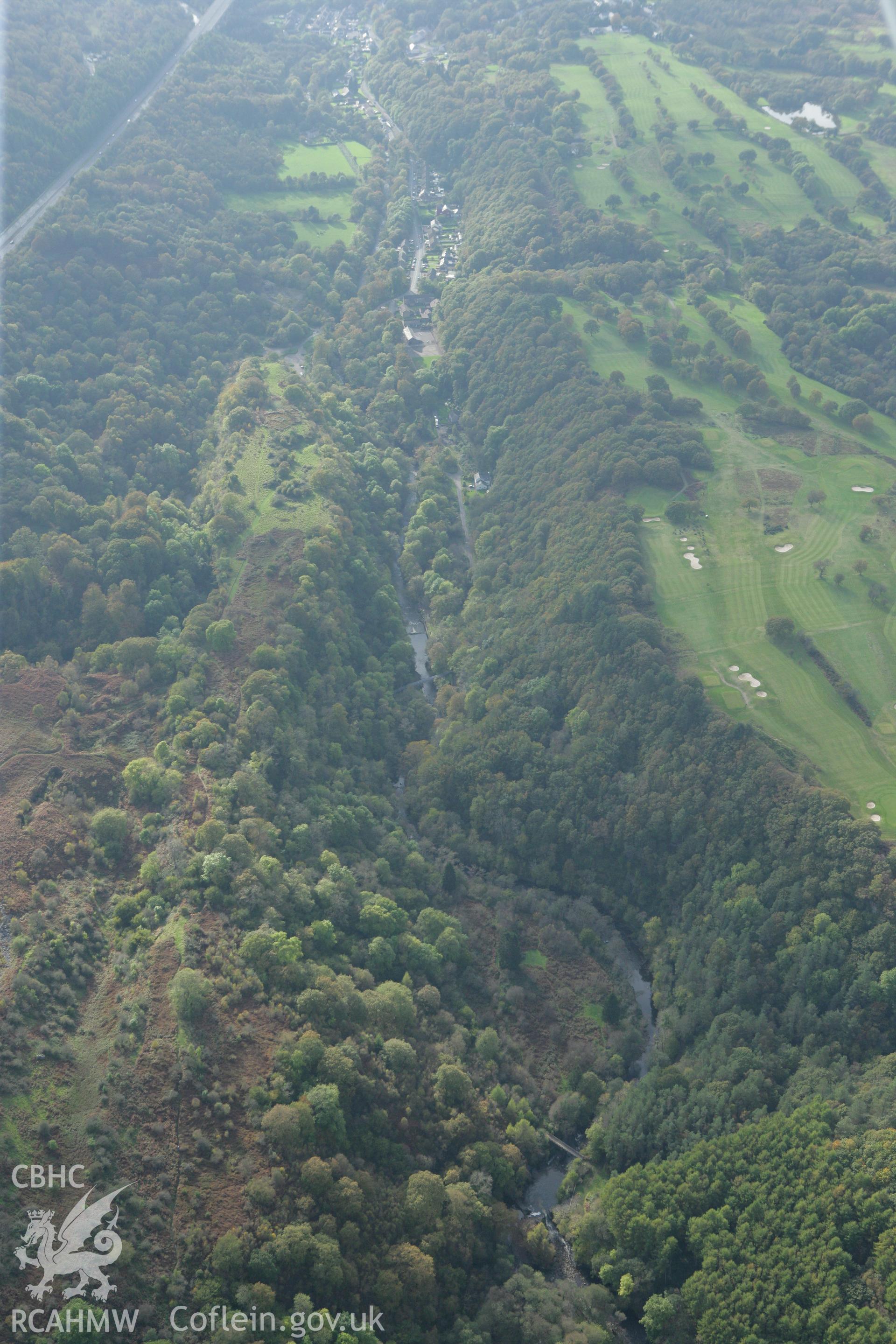 RCAHMW colour oblique aerial photograph of Glyn Neath Black Powder Works. Taken on 14 October 2009 by Toby Driver