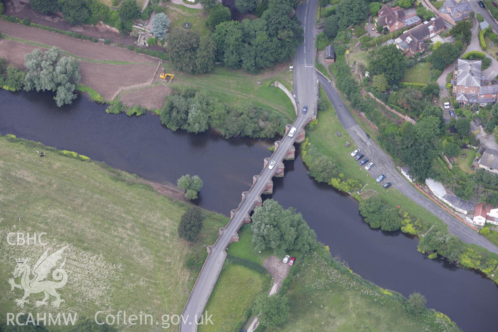 RCAHMW colour oblique aerial photograph of Holt Bridge. Taken on 08 July 2009 by Toby Driver