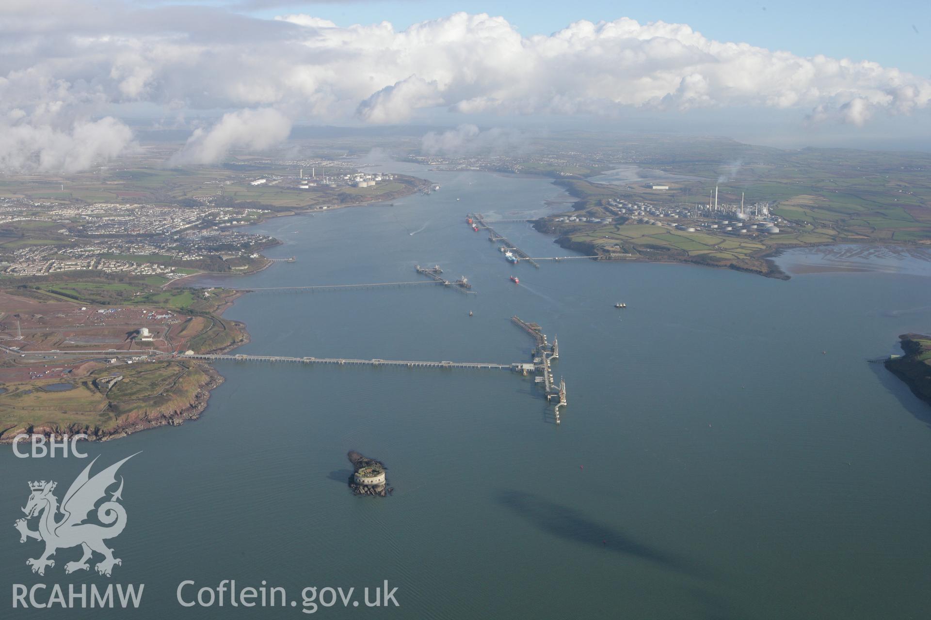 RCAHMW colour oblique photograph of Milford Haven waterway. Taken by Toby Driver on 11/02/2009.