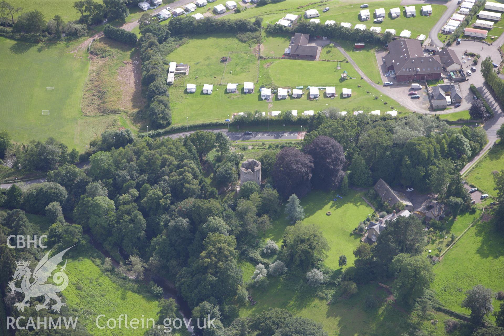 RCAHMW colour oblique aerial photograph of Bronllys Castle. Taken on 23 July 2009 by Toby Driver