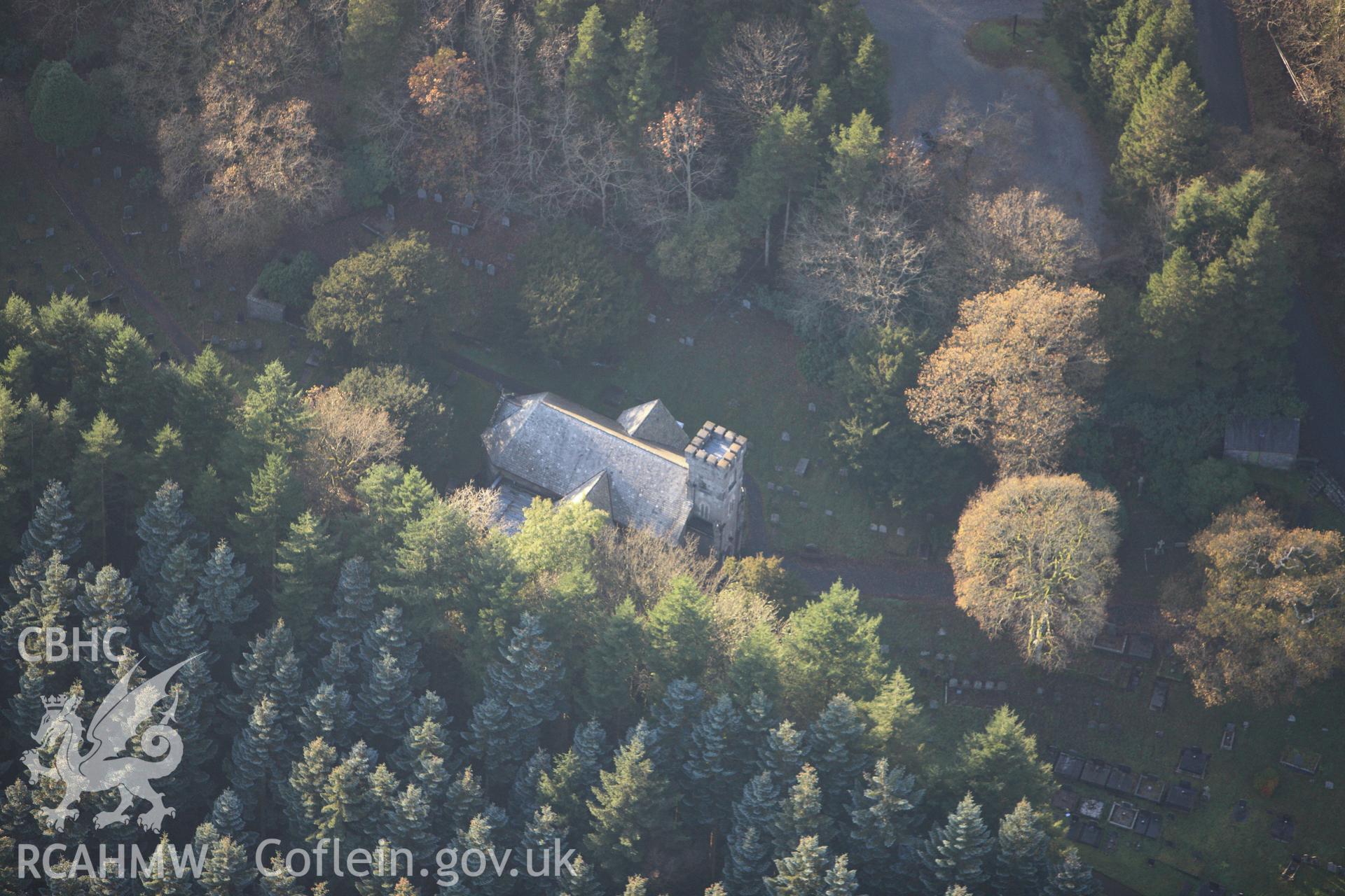RCAHMW colour oblique aerial photograph of Hafod Uchtryd Church. Taken on 09 November 2009 by Toby Driver