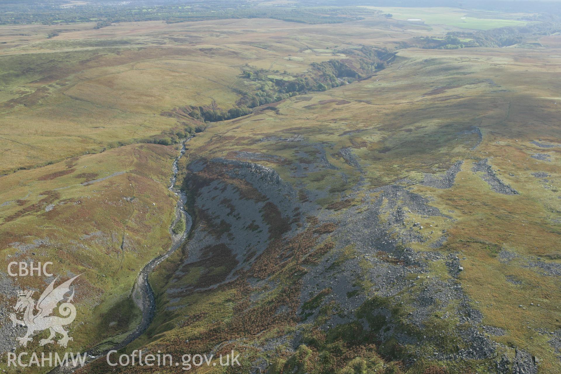 RCAHMW colour oblique aerial photograph of Upper Cwm Twrch Deserted Rural Settlement. Taken on 14 October 2009 by Toby Driver