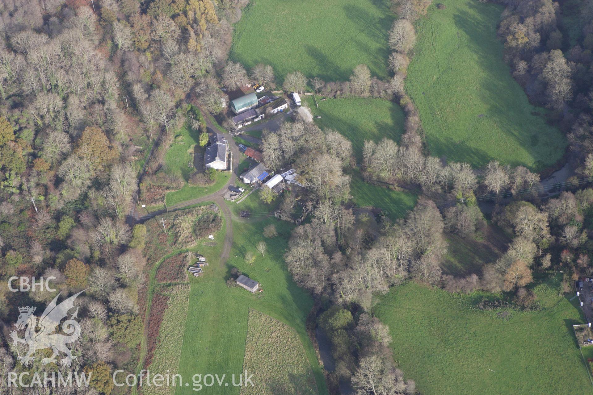 RCAHMW colour oblique aerial photograph of Felin Geri, Cwm Cou. Taken on 09 November 2009 by Toby Driver