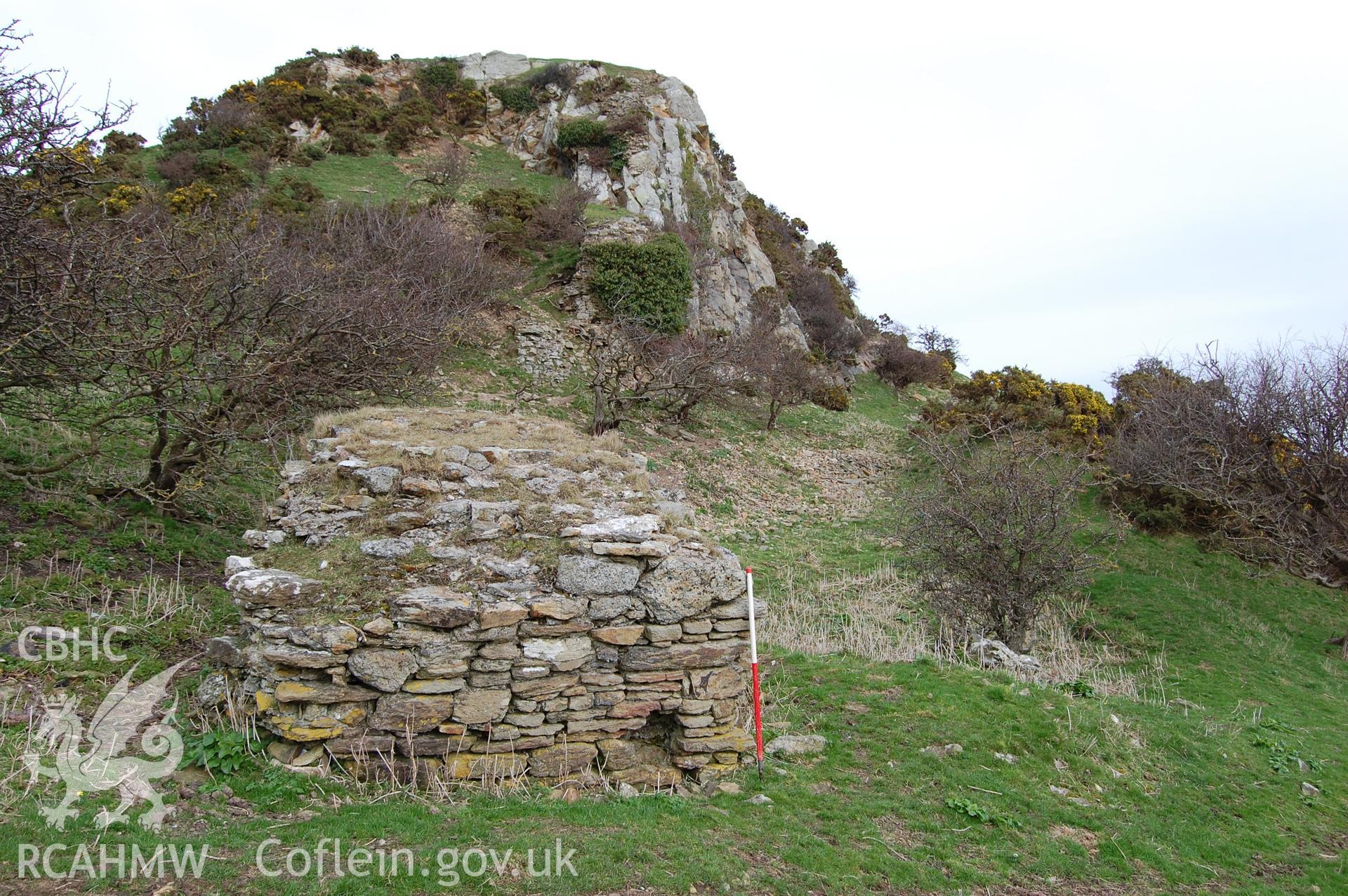 Digital photograph from an archaeological assessment of Deganwy Castle, carried out by Gwynedd Archaeological Trust, 2009. 'Fallen' masonry at South gate.