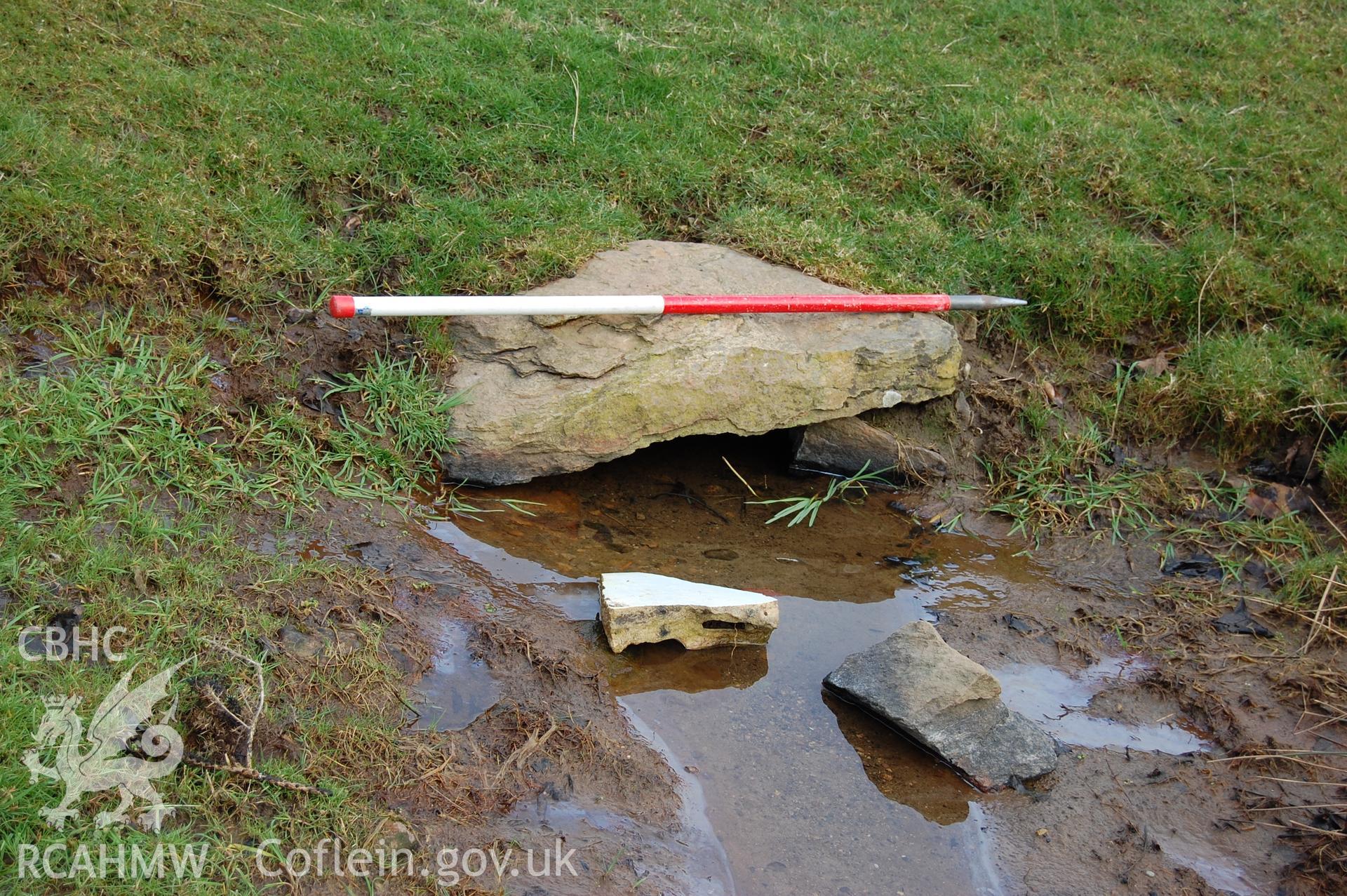 Digital photograph from an archaeological assessment of Deganwy Castle, carried out by Gwynedd Archaeological Trust, 2009. Culvert.