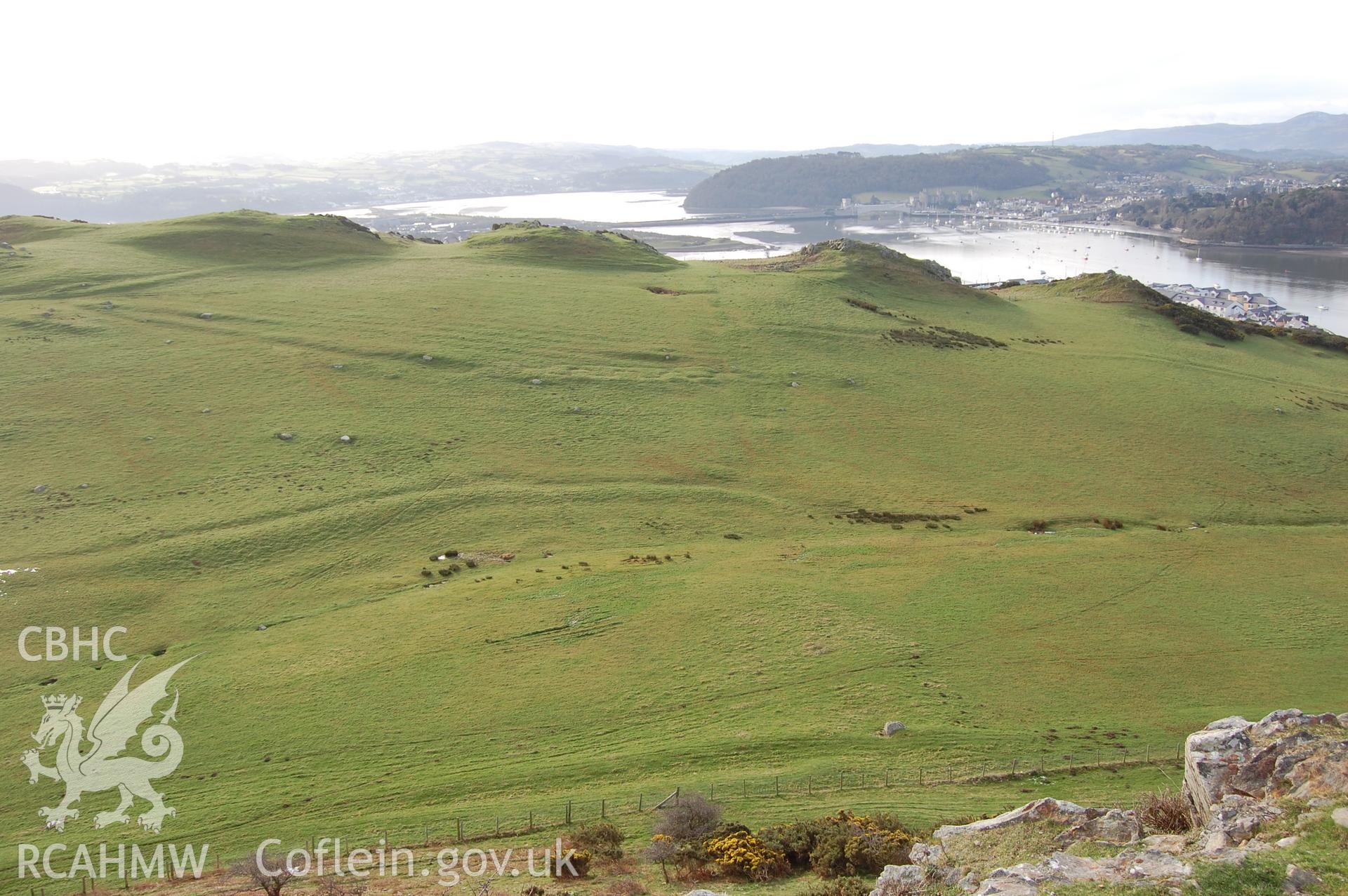 Digital photograph from an archaeological assessment of Deganwy Castle, carried out by Gwynedd Archaeological Trust, 2009. Field system south of the castle.