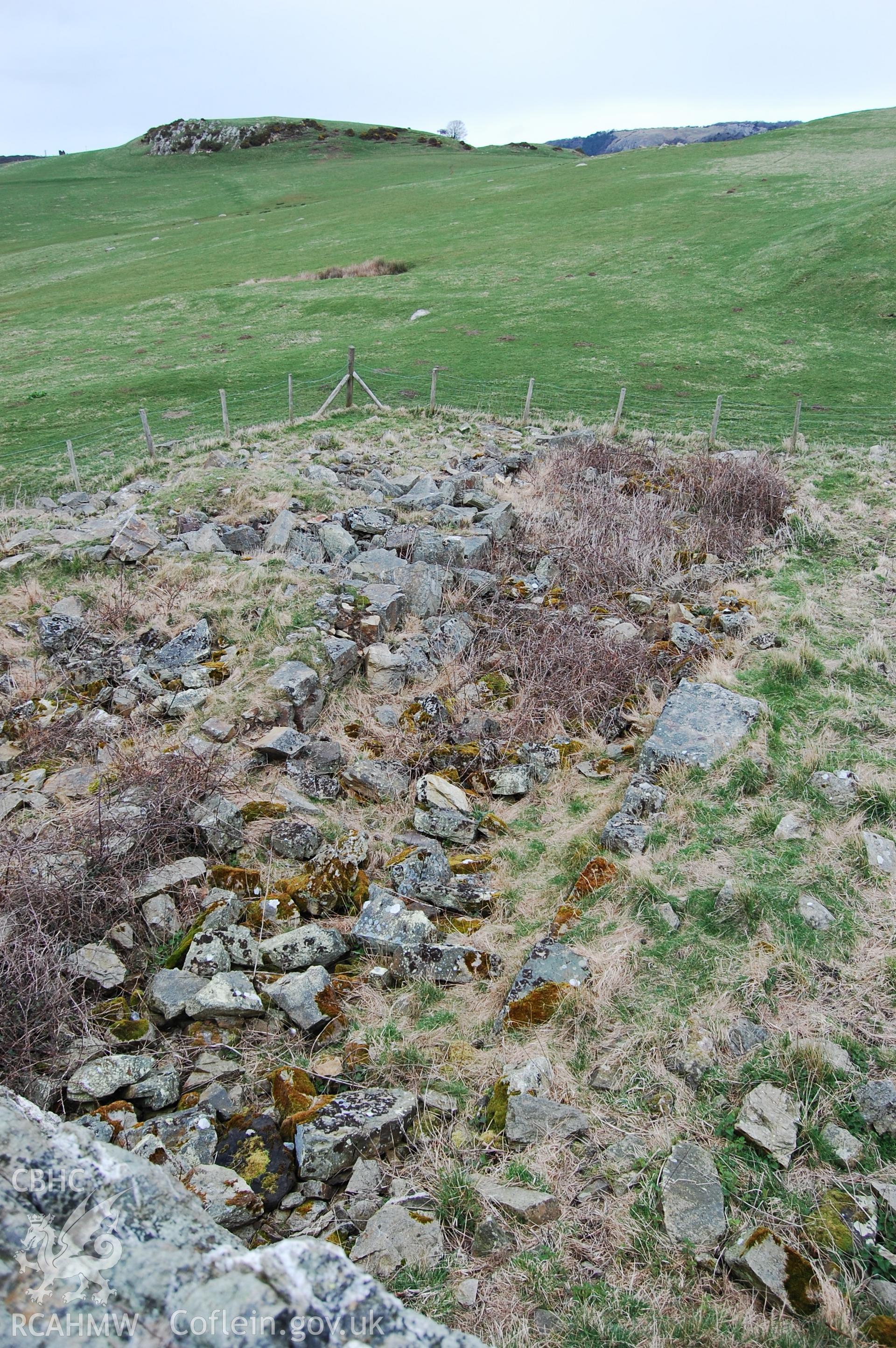 Digital photograph from an archaeological assessment of Deganwy Castle, carried out by Gwynedd Archaeological Trust, 2009. Fattw from crag to West.