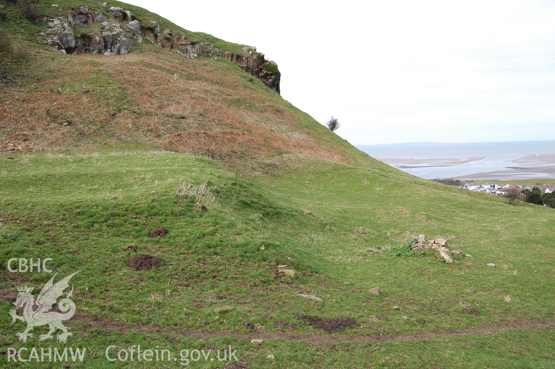 Digital photograph from an archaeological assessment of Deganwy Castle, carried out by Gwynedd Archaeological Trust, 2009. Vardre N settlement.