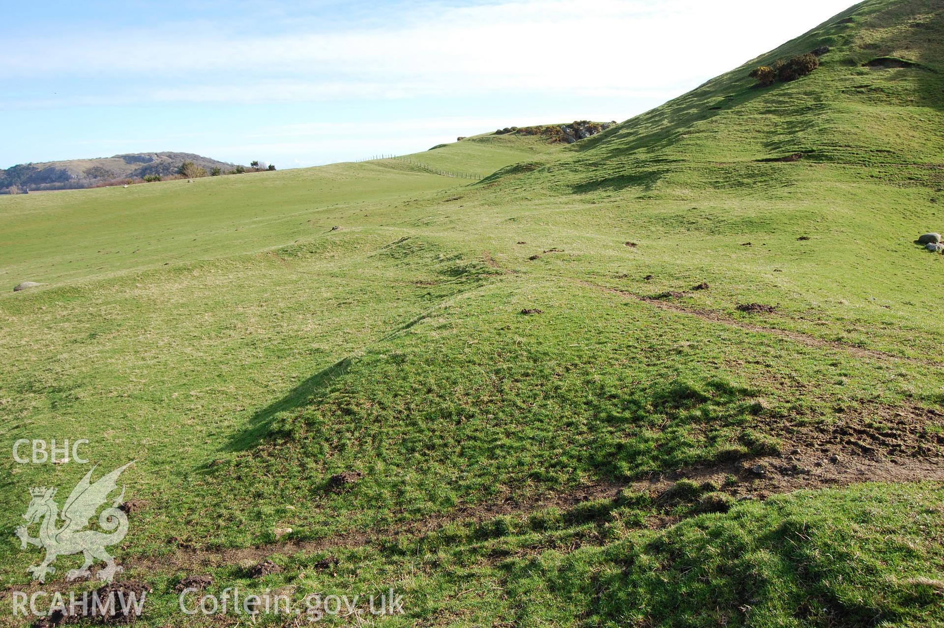 Digital photograph from an archaeological assessment of Deganwy Castle, carried out by Gwynedd Archaeological Trust, 2009. Road running to North gate and Vardre North settlement.