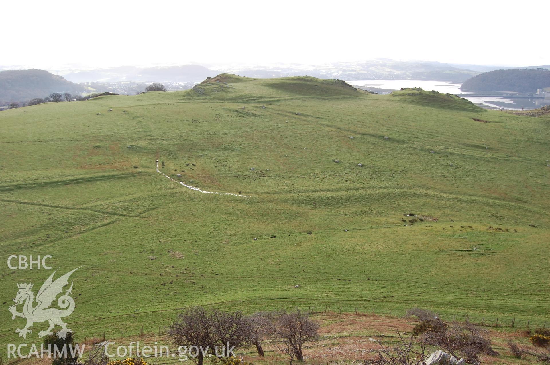 Digital photograph from an archaeological assessment of Deganwy Castle, carried out by Gwynedd Archaeological Trust, 2009. Field system south of the castle.