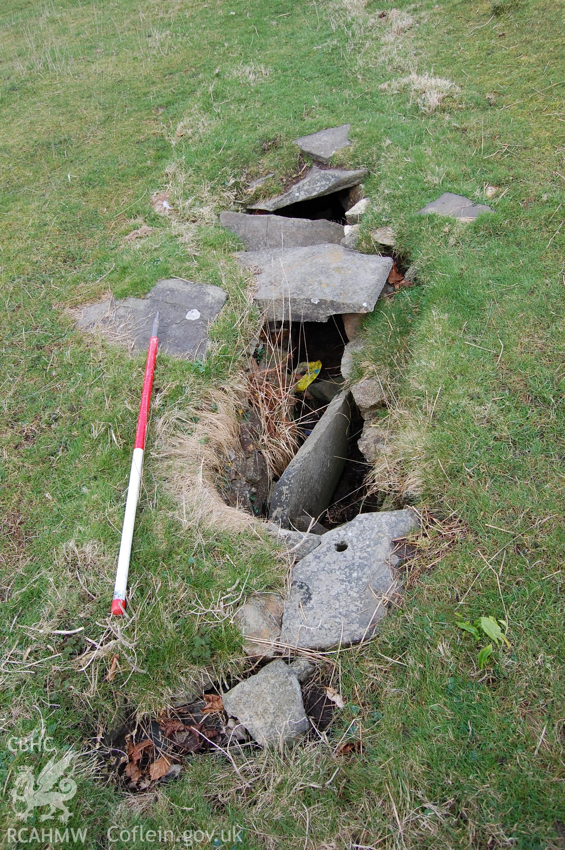 Digital photograph from an archaeological assessment of Deganwy Castle, carried out by Gwynedd Archaeological Trust, 2009. Culvert.