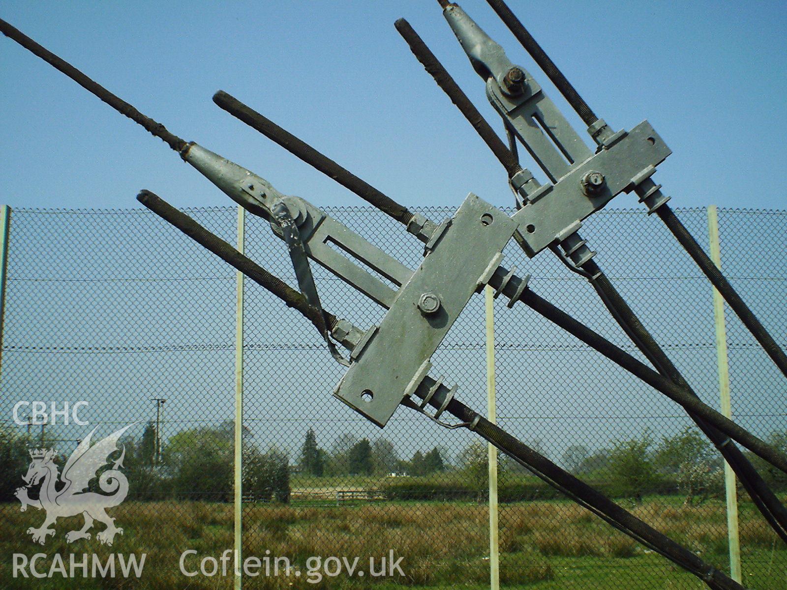 Colour digital photograph of the medium wave mast stay tensioners.