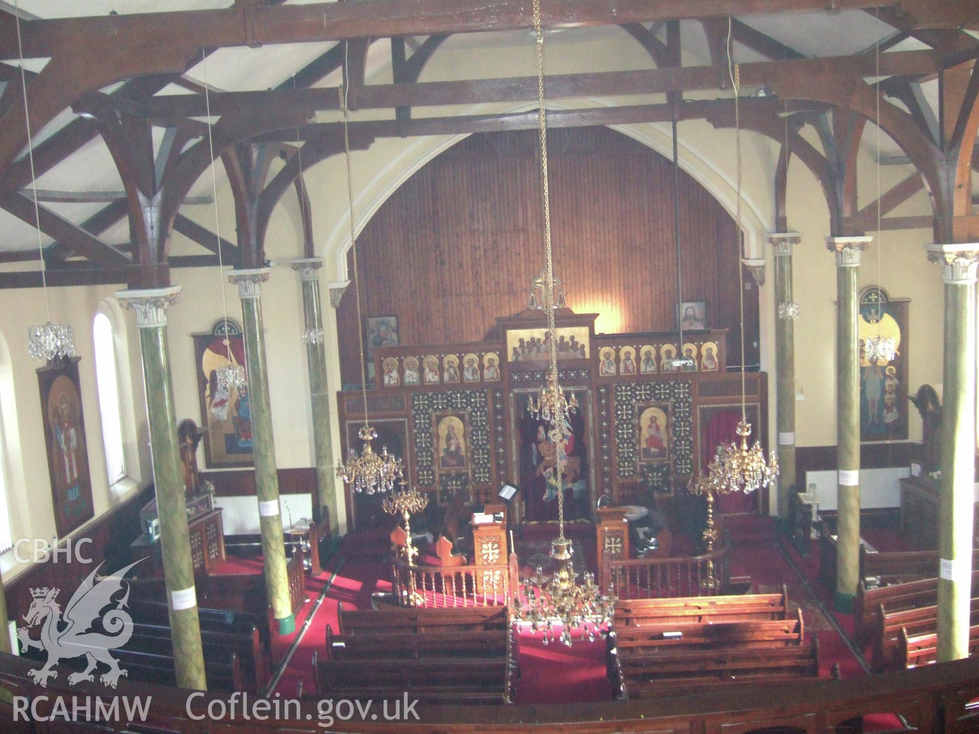 Interior view of Risca Wesleyan Church, taken from the gallery. Photographed by Tony Jukes, Jan 2015.