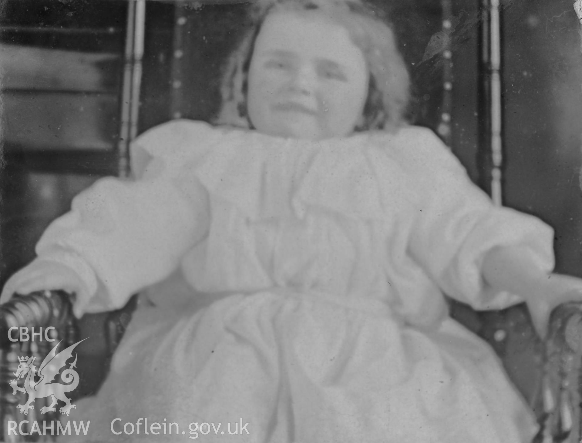 "G-1907". Photo of a child. Digitised from a photograph album showing views of Aberystwyth and District, produced by David John Saer, school teacher of Aberystwyth. Loaned for copying by Dr Alan Chamberlain.