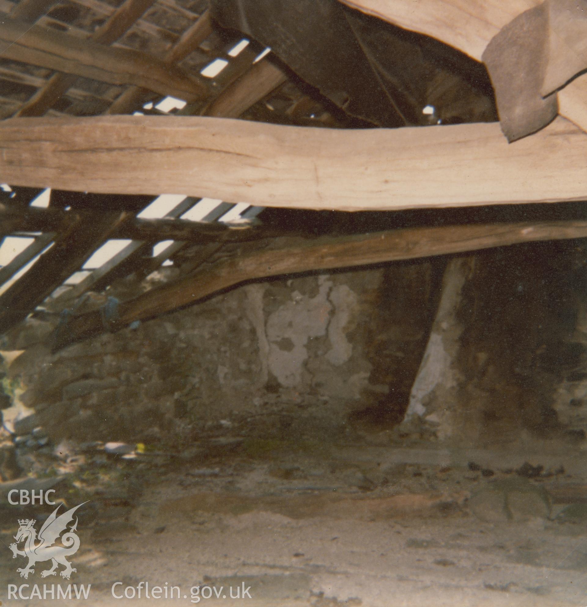 View of wicker and lime plaster chimney at Carnau, Penuwch, taken by Oksana Hucul, 1979.